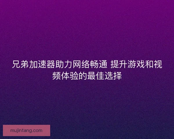 兄弟加速器助力网络畅通 提升游戏和视频体验的最佳选择